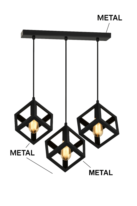 Modern 3-Light Cube Pendant Ceiling Lamp | Black Geometric Hanging ...
