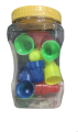 ONE JAR OF LUDO GOTIES WITH TWO DICE. 