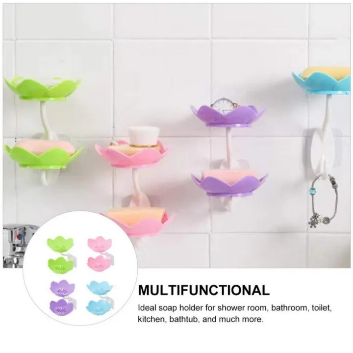 Wall-%20Mounted%20Drain%20Soap%20Box%20Double%20Layer%20Flower%20Shaped%20Soap%20Tray%20Removable%20Soap%20Dish%20Non-%20Slip%20Storage%20Self-%20Adhesive%20Bathroom%20Accessories%20-%20Image%203