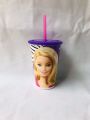 Kids Glass with Straw Cartoon Character Kids Glass Juice Glass for Kids Barbie Spiderman Benten Frozen Juice Glass with Lid & Straw. 