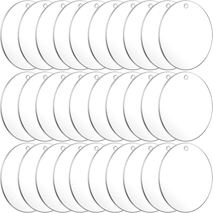 50 Pcs Round Acrylic Keychain Blanks 2Inch Circle Blanks with Hole,Clear Acrylic Discs Circles Bulk for Keychains Ornament Painting and Vinyl Crafts Projects