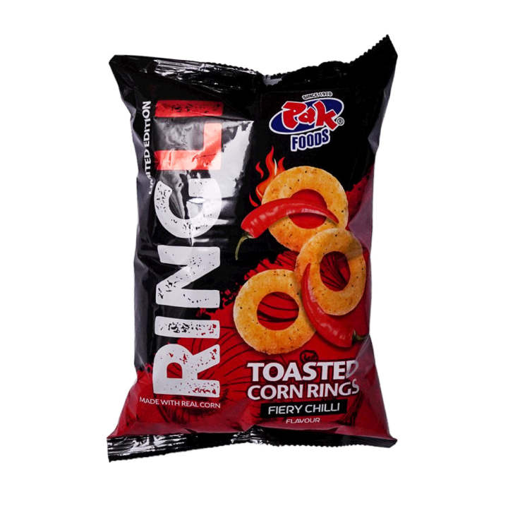 Alfatah Mall - Al-Fatah Mall - PAK FOODS RINGLI TOASTED CORN RINGS FIERY CHILLI 45 GM-AFP-000396795