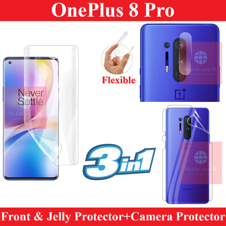 OnePlus 8 Pro Front & Back Jelly Protector Poly Transparent Edge To Edge Sides Coverage + Camera Glass Protector Flexible Lens Protector For OnePlus 8 Pro