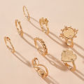 Gold Ring Round Heart Chinese Knot Ring Geometric Chain Heart 8 Piece Rings for girls for women low price. 