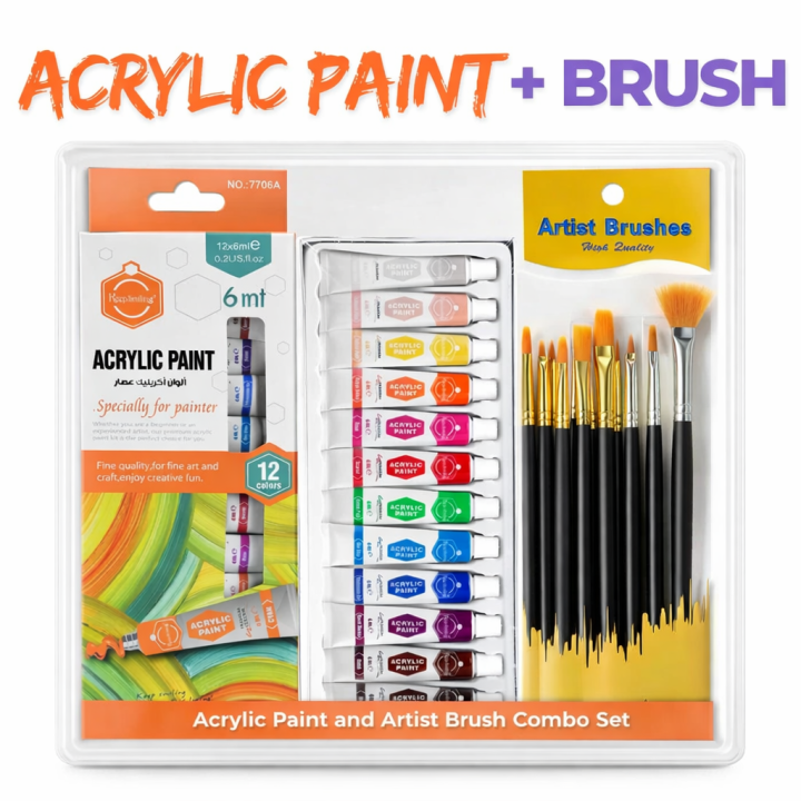 — Images High Quality Grahic Acrylic Colour Paint Set (12 Colors) + Artist Brush Set — Perfect for ...