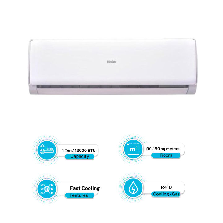 Haier Split  AC (1.0 Ton) Non-Inverter HSU-12CFCM/013L (W) - Free Installation - Turbo Cool 47 % Fast Cooling Long Air Throw Pure Copper