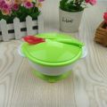 SUCTION BASED BABY FEEDING BOWL WITH LID AND TEMPERATURE SENSING SPOON - Baby Children Training Bowl With Temperature Spoon Durable Cutlery Set. 