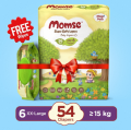 Momse Diapers Mega XXL Size 6 - 54 PCs - 16 Kg with Free Wipes. 