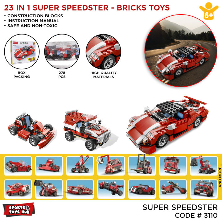 Decool Architect Super Speedster Building Blocks Toy Creative Lego_ Toys Plastic Educational 278+ Pcs DIY Brick Truck Crane Lifter Go Kart Cars Model Play Build Skill Set Gift For Kids Boys Code: 3110/3122