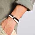 Set of 2 Pieces Black & White Bead Friendship Wrist Band / Bracelet for Couples & Friends. (Elasticated). 