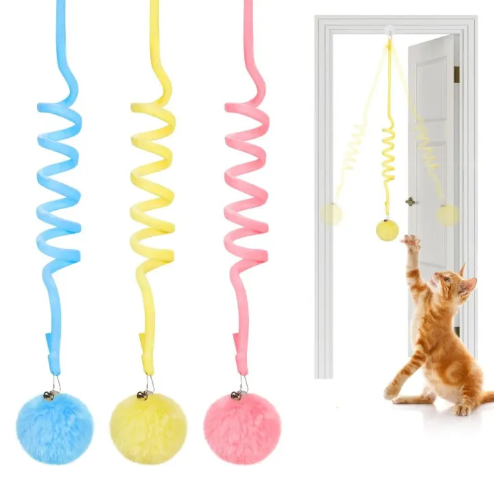 Creative Fluffy Cat Stick Spring Rope Ball Retractable Plush ...