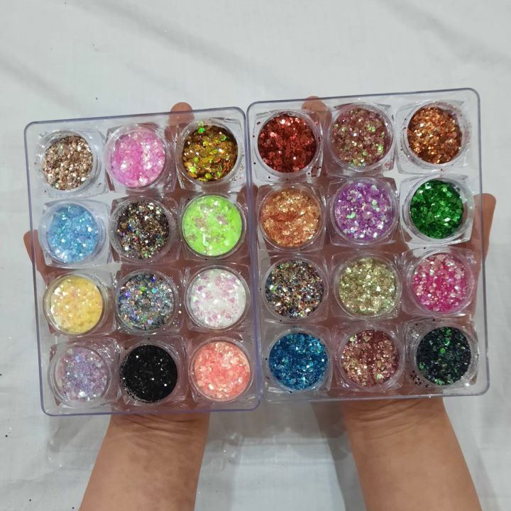 6/12/24 pcs glitter CHUNKS for eyeshadow shimmer dust powder for art & craft party make up pentagon shape dusty loose chunky glitter for eyes and nails