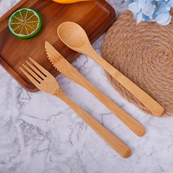 【NEW】 1 Set Bamboo Travel Cutlery Set Fork Knife Spoon Reusable Kitchen Tools Eco-Friendly Wood Bamboo Wooden Cutlery