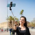 2.3ft Wireless Selfie Stick with LED Light, Bluetooth Remote Shutter & Tripod Stand - Foldable Extendable Mini Tripod Selfie Stick for Vlogging - Portable Multi functional Mobile Holder Grip. 
