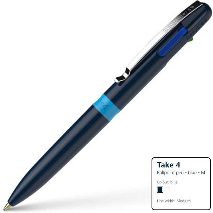 Schneider Take-4, Ballpoint Pen, 4 in 1 Pen (Made in Germany) Viscoglide® technology Line width M, Smooth, Gliding Writing, Take 4 Refills - perfect 4 in 1 solution for planning, organizing and structuring, Take-4 Refill, Multicolor Pen