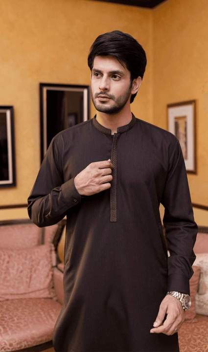Dark Brown Boski Men Shalwar Kameez Unstitched Suit Wash and Wear 4 season winter and Summer Collection 2024
