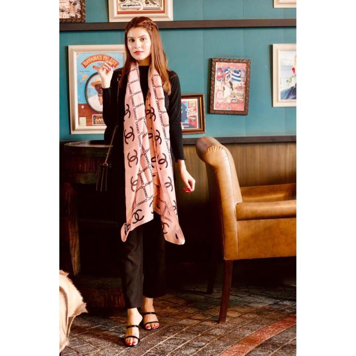 Chanel Silk Pink Scarf For Women , Branded Hijab For Girls