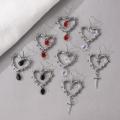 1 Pair Of Retro Gothic Style Thorn Heart Design Earrings, Heart-Shaped Earrings With Spikes, Neutral Earrings Holiday Party Gift YINGYING. 