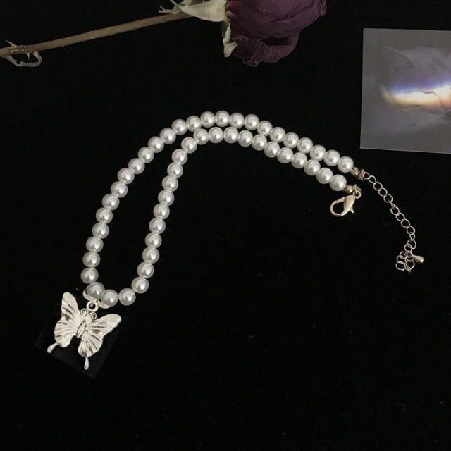 Kpop Harajuku Goth Colorful Butterfly Pendant Clavicle Neck Chains Necklaces For Women Egirl Friends Aesthetic Jewelry