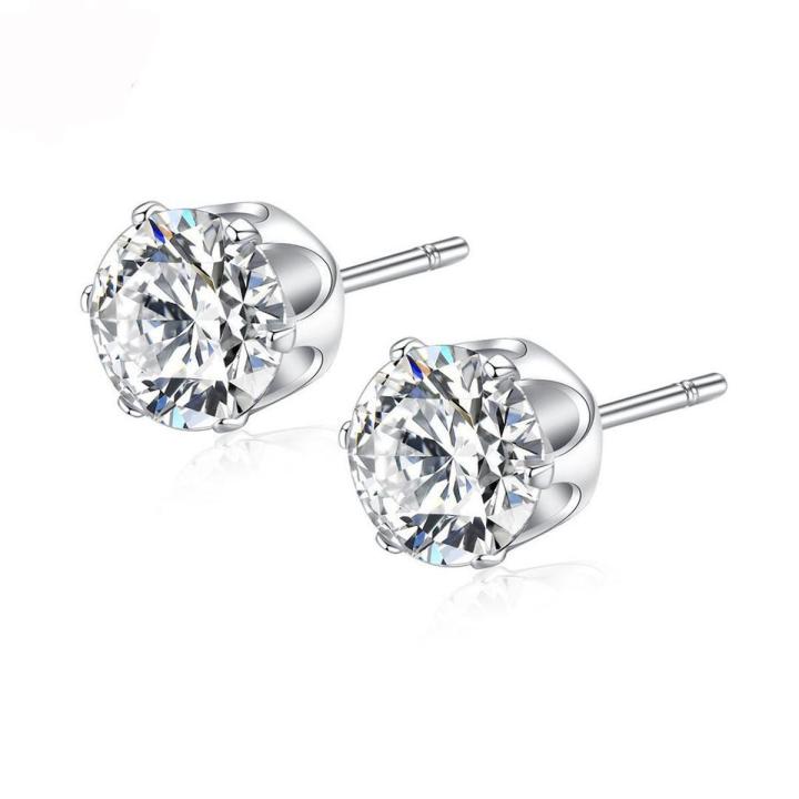 Men's Single Stone Earring Studs Couples Earrings Fashion Contracted 5mm 6mm Zircon Rock Hip Hop Jewelry Silver Color