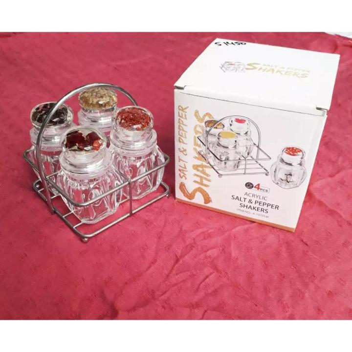 4 pieces Crystal Salt And Pepper Shakers Salt Dispenser Namak Dani with Stand