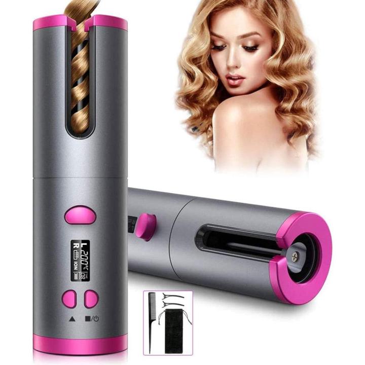 Auto Hair Curler, USB Rechargeable Wireless Automatic Curling Tongs Hair Styling Tools with LCD Display 6 Adjustable Temperature Setting,Professional Hair wavers for Long & Short Hair