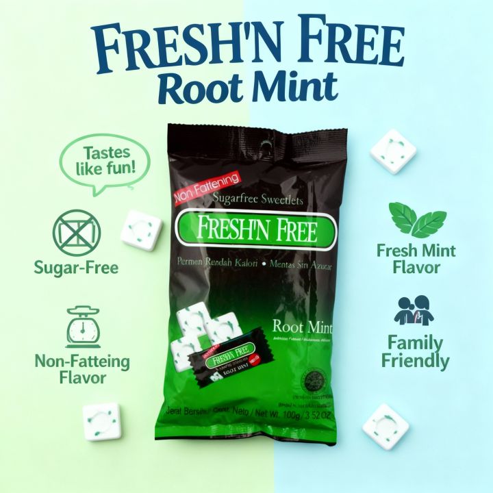 Indonesian%20Fresh'N%20Free%20RootMint%20Refreshing%20Candy%20%E2%80%93%20Available%20in%201,%202,%203,%204,%205,%20&%2010%20pouches%20with%20lower%20prices%20%20Sugar-Free%20Mint%20Sweetlets,%20Cool%20Breath%20Freshener,%20Low%20Calorie,%20Long-Lasting%20RootMint%20Flavor,%20100gm%20Pouch%20(100-Pack)keep%20your%20self%20cool%20now!"%20-%20Image%203