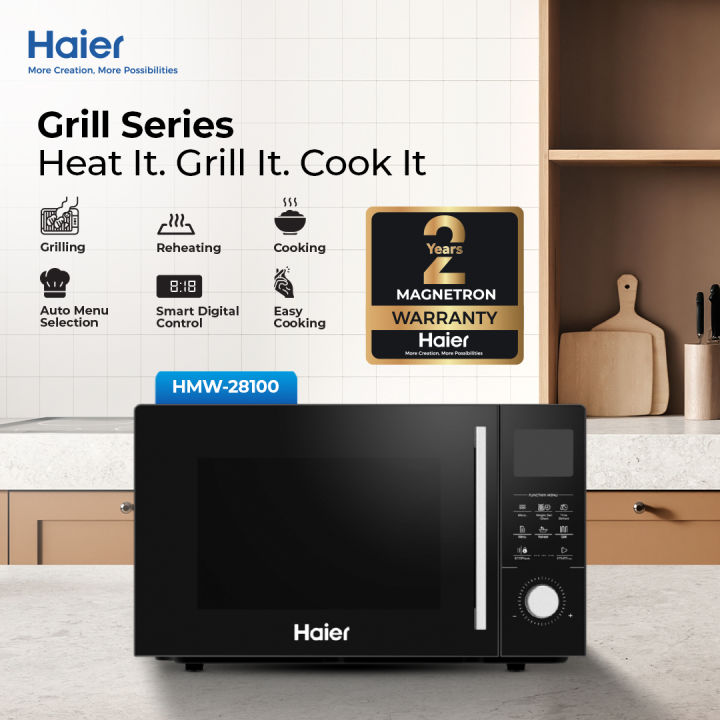 Haier 28L -  HMW-28100 - Digital Grill Microwave Oven ( Defrost Function - Multi Cooking Function - Cooking end signal) - Brand Warranty