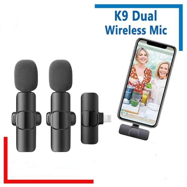 K9 Collar Wireless Dual Microphone for Video Recording Best Lavalier Mic Compatible with USB Type-C & Lightening Port Smartphones / Laptop for Gaming/ Vlogging/ Live Stream/ Interview with Smart Noise Cancellation (Not Supported SAMSUNG, INFINIX, TECNO)