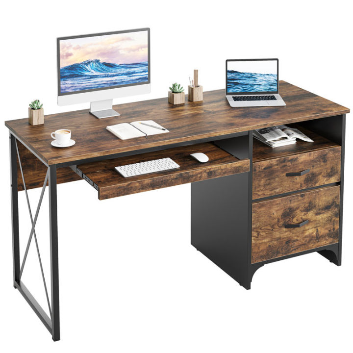 55" W Writing Study Computer Table Workstation with Keyboard Tray
