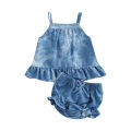 Infant Baby Girl Summer Clothes Set, Tie Dye Sleeveless Ruffled Vest + Elastic Waist Shorts with Bow. 