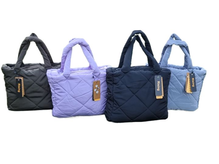 Quilted Tote Handbag Lightweight 31x28cm with Inner Zip Pocket Durable Fabric Casual Shoulder Bag for Daily Use