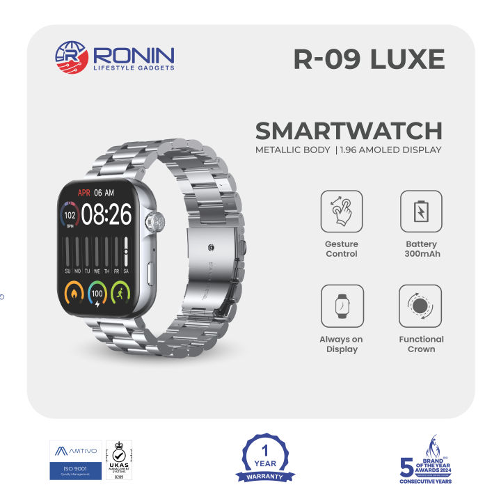 Ronin R-09 Luxe Smart Watch, Premium Design, IPX68 Water Resistance, Smart Notifications, Bluetooth Calling, and High-Resolution Display in One Elegant Smart Watch, Health, Style, and Smarts – The Ronin R-09 Luxe Has it All