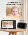 iFamily & Hubook Baby Monitor - Large 5" Screen with 30Hrs Battery Life - Remote Pan-Tilt-Zoom;No WiFi, Two-Way Audio, Night Vision, Temperature, Lullabies, 960ft Long Range Baby Monitor with Camera and Audio. 