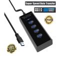 USB Hub 4 ports usb hub 3.0 speed 4 port USB 3.0 Super Speed with 4 ports usb input with blue LED light indication 5GBPS Data Transfer Speed supported 2 TB HDD. 