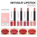 4 in 1 HengFang Korean Matte Lipstick Pack, Set of 4 Hey Girl smoke tube Moisturizing Long Lasting Waterproof Lipstick Women Make up Red, brown, pink, peach Velvet Cosmetic Lipsticks set. 