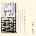 Multi-Function 5 Layers Shoe & Coat Rack with Hanger, Living Room Clothes Metal Storage Rack, Easy-to-Assemble Simple Storage Rack, Other Miscellaneous Items Storage Shelf, Suitable for Entrance, Bedroom, Living room and Bathroom. 