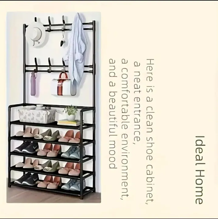 Multi-Function%205%20Layers%20Shoe%20&%20Coat%20Rack%20with%20Hanger,%20Living%20Room%20Clothes%20Metal%20Storage%20Rack,%20Easy-to-Assemble%20Simple%20Storage%20Rack,%20Other%20Miscellaneous%20Items%20Storage%20Shelf,%20Suitable%20for%20Entrance,%20Bedroom,%20Living%20room%20and%20Bathroom%20-%20Image%202