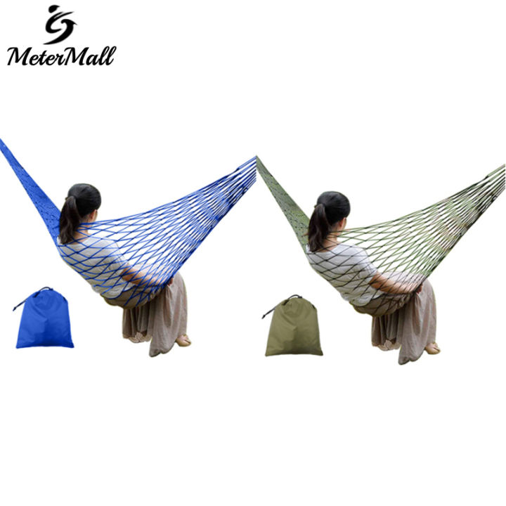 MeterMall Outdoor Travel Camping Sport Hammock Nylon Sleeping Bed Swing With Hooks For Garden Beach Hunting Hiking Traveling 1 / 2 Pcs