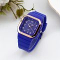 Rectangle Pointer Quartz Watch For Women Men Color Block Minimalist Arabic Numeral Wristwatch With Silicone Strap. 