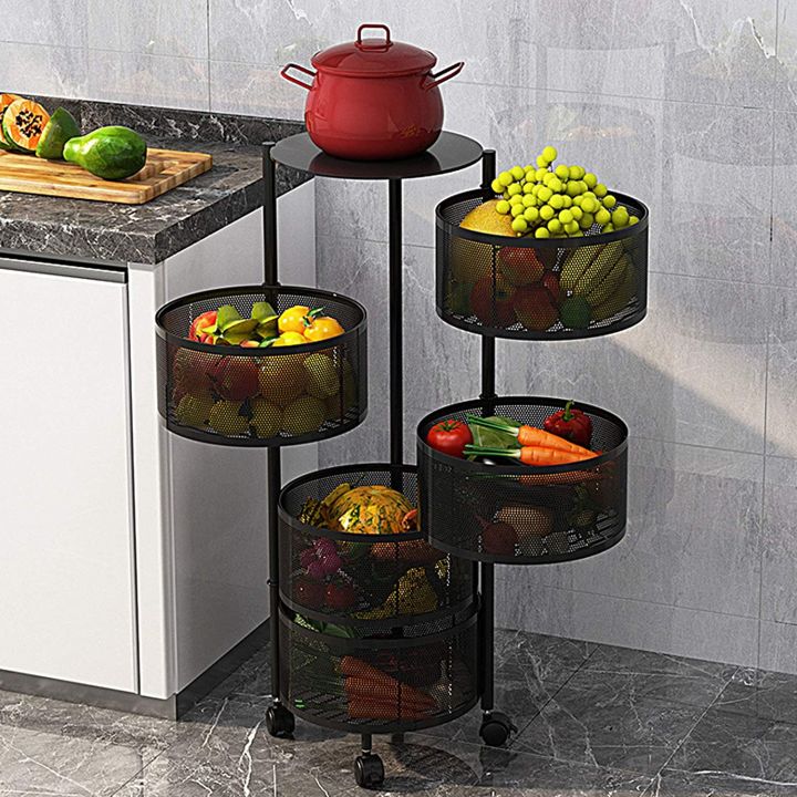 Kitchen Storage Rack-Rotating Vegetable Rack Floor-Standing Multi-Layer Kitchen Storage Rack, Household Storage Shelf for Kitchen Living Room Toilet