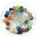 Colorful Crystal Ball Head Hijab Pins 6 Pack, Crystal and Alloy Safety Pins for Scarf and Shawl. 