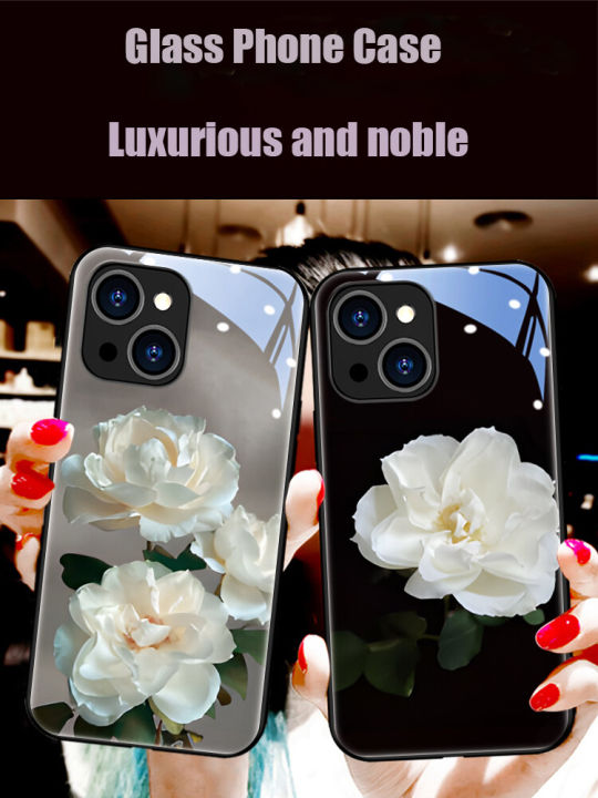 For Tecno Spark Go 2024 Hi Enjoy 60 Pro Cover Case glass Fashion Flower pattern Shockproof Camera Lens Protector Phone Cases