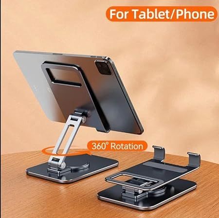 Office Shop Home Essentials iPad Stand for Desk, 360° Rotating iPad Stand, Foldable Aluminum Tablet Stand, Adjustable Holder for Pad All Smartphones
