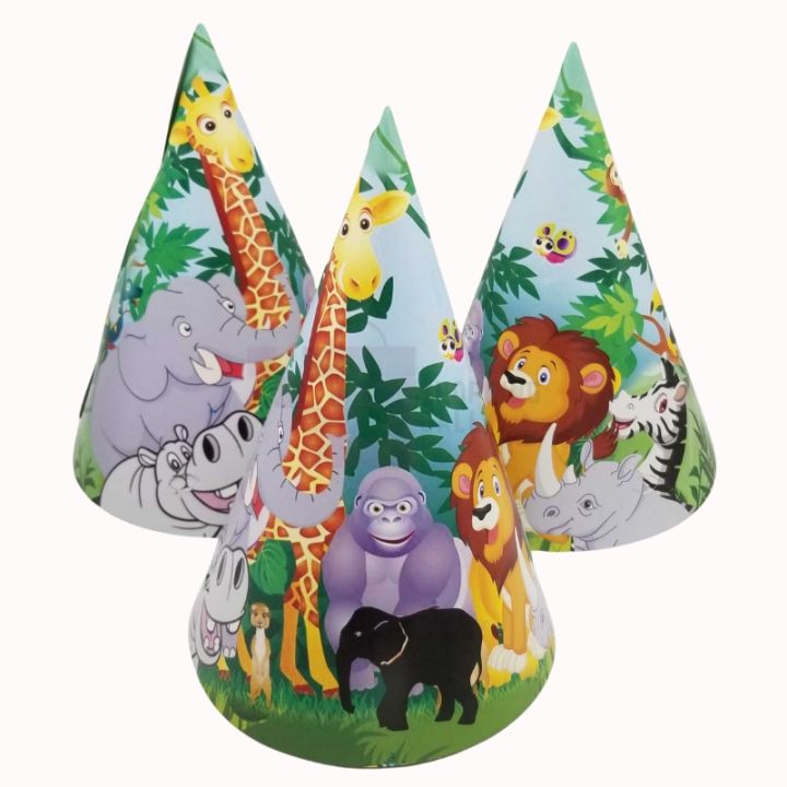 JUNGLE BIRTHDAY PARTY CAPS - PACK OF 10 JUNGLE CAPS - JUNGLE THEME BIRTHDAY CAPS
