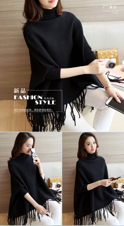 Women%20Poncho%20Coat%20Solid%20Elegant%20Pullover%20Female%20Jumper%20Irregular%20Tassel%20-%20Image%202