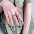 Nail Rings Green Faux Gem Opening Adjustable Finger Rings. 