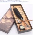 Feather Quill Dip Pen Calligraphy Pen Set with 5 Metal Nibs Natural Handcrafted Luxury Quill Pen and Ink Set Best Gift. 