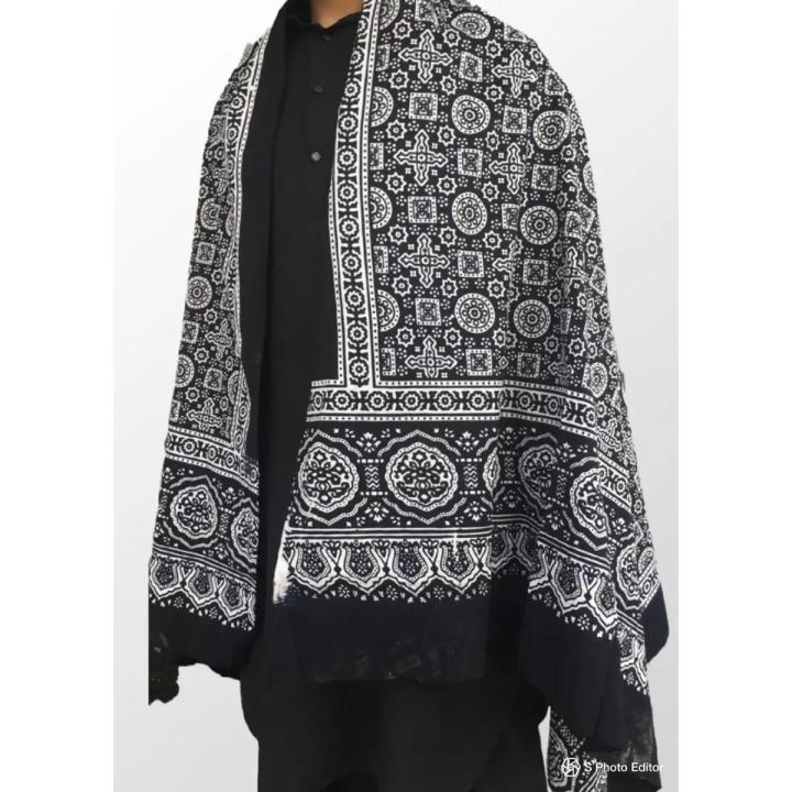 Traditional black ajrak chadar for men premium quality