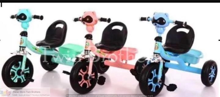 Black & Blue Shine Imported Tricycle With Baby Carriage 3” High Carbon Steel Made 2-6 Years Old Baby With lights & Music